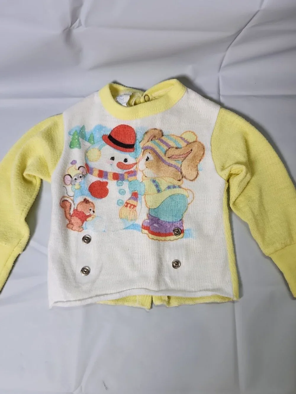 VTG GERBER 2 Piece Snap Apart Yellow BABY FOOTED PAJAMAS Snowman USA 6 MONTHS